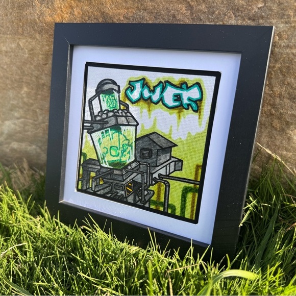 Original Art “Toxic Skull” by Independent Artist Graffiti Style Framed Canvas - Picture 2 of 2